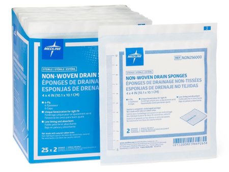 Medline Sterile Nonwoven Gauze Drain Sponge, 6 Ply, 4 x4  - Box of 50 Hot on Sale