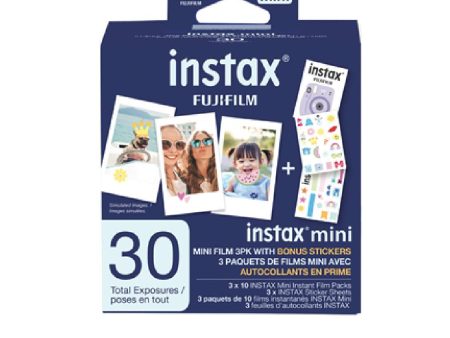 Fujifilm INSTAX Mini Film 3pk of 10 with BONUS Stickers Online now