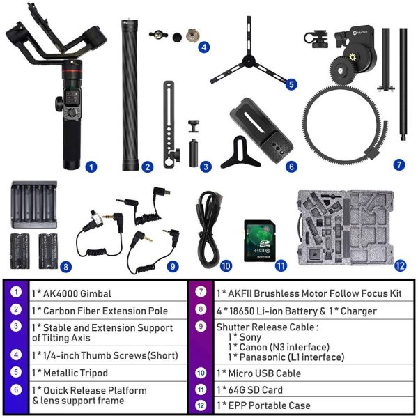 Feiyu Tech AK4000 3-Axis Gimbal Stabilizer for DSLR Discount