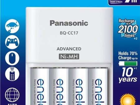 Panasonic K-KJ17MCA4BA Advanced Individual Cell Battery Charger with Eneloop AA New 2100 Cycle Rechargeable Batteries, 4-Pick Online now