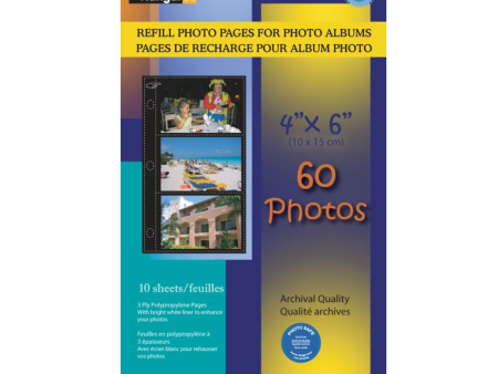 Photo Album refill Pages 4 x 6 3-UP - 10 sheets 60 Photos - Black Online now