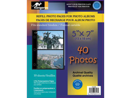 Photo Album refill pages 5X7 2up  - 10 sheets 40 photos - Black Online now